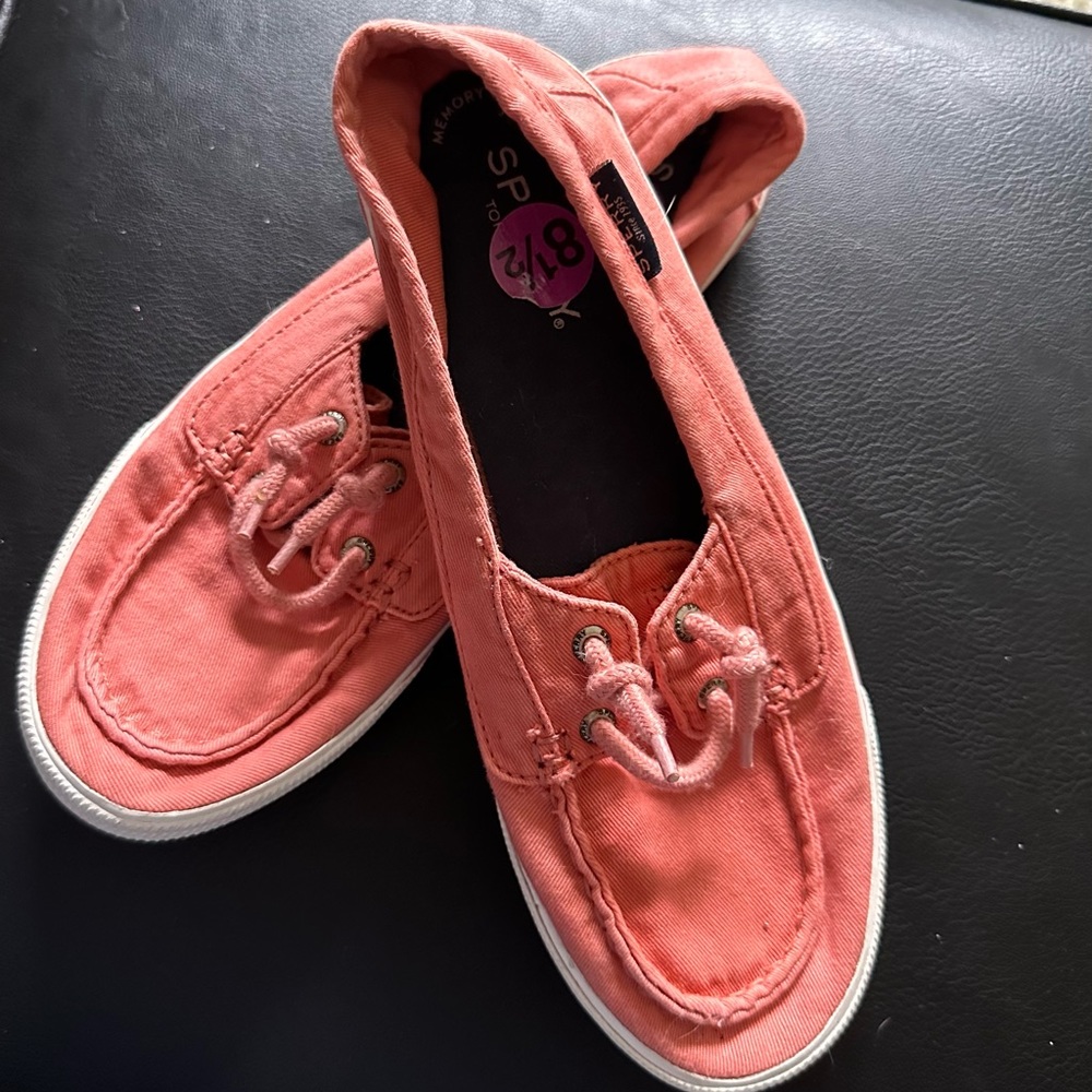 Tangerine deck shoes. Canvas